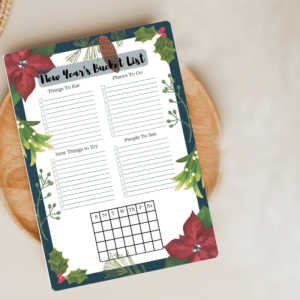 Christmas Themed New Year Bucket List – Printable and Digital Use – Instant Download