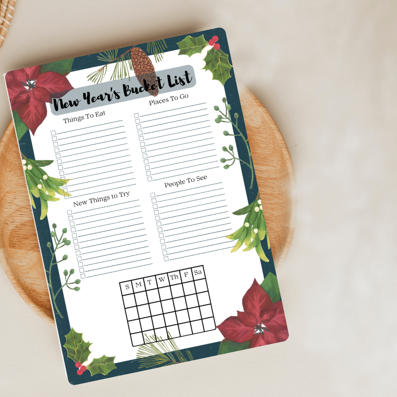 Christmas Themed New Year Bucket List – Printable and Digital Use – Instant Download