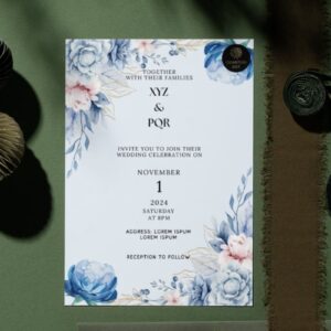 Simple Blue Flower Wedding Invitation – Printable and Digital Use – Instant Download (5 x 7 inches)