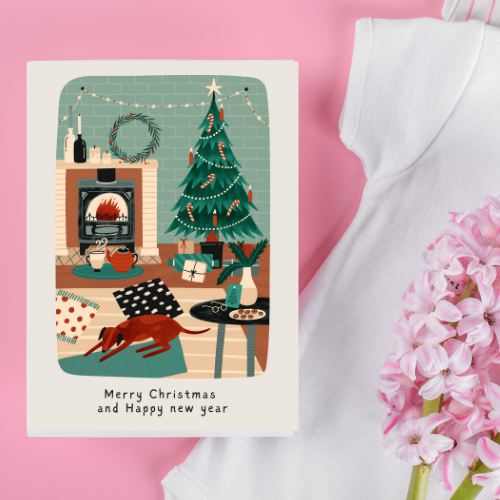 Cozy Christmas Scene Greeting card - Instant Download - Easily Customizable
