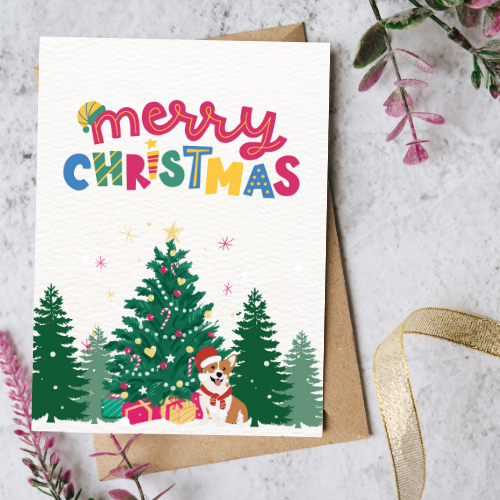 Festive Corgi Christmas Greeting Card - Instant Download - Easily Customizable