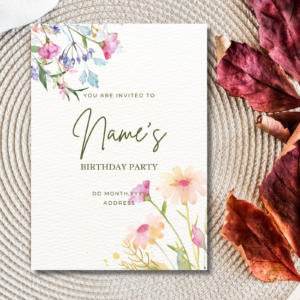 Soft Floral Birthday Invitation Template – Customizable Digital Card for Elegant Celebrations – Instant Download