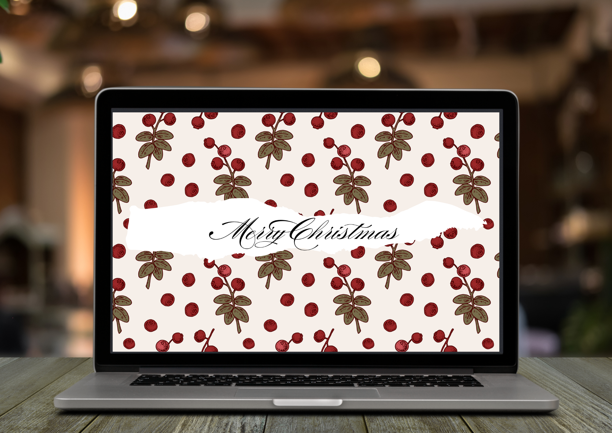 Berry Merry Christmas Wallpaper – Digital Use – Instant Download