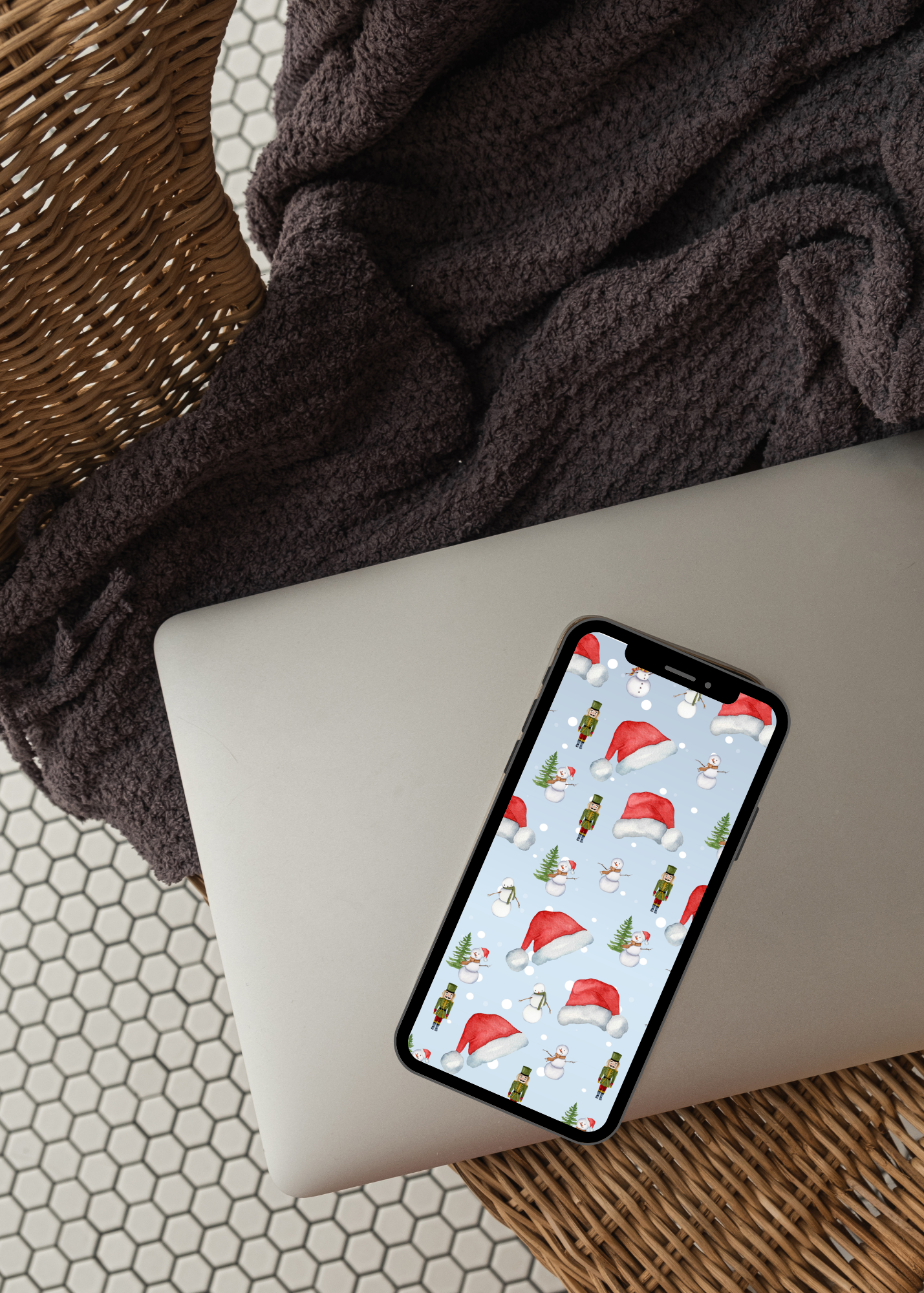 Santa and Friends Festive Pattern Wallpaper – Digital Use – Instant Download