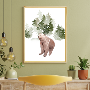 Bear in the Forest Watercolor Wall Art – Digital Download – Instant Download