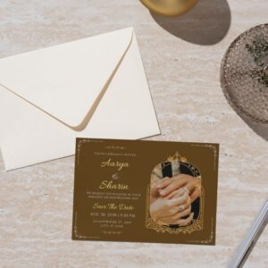 Eternal Love: Brown Wedding Invitation with Couple’s Ring – Printable and Digital Use – Instant Download