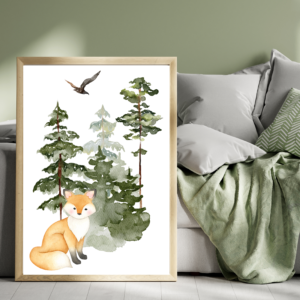 Whimsical Fox in the Forest Watercolor Wall Art – Digital Download – Instant Download
