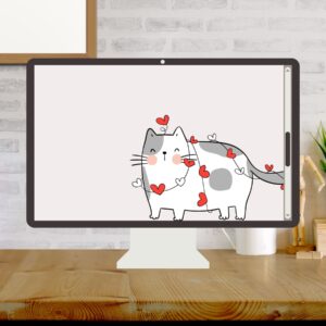 Cute Cat Wrapped in Red and White Heart Lighting Desktop Wallpaper (1920x1080px) – Digital Use