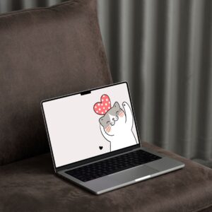 Cute Cat Carrying a Heart Above Its Head Desktop Wallpaper (1920x1080px) – Digital Use