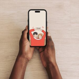 Couple Wearing One Sweater and Making a Heart Wallpaper – 1920px x 1080px – Digital Download