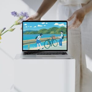 School Couple Standing Playfully by the Roadside Along the River – 1920px x 1080px – Digital Download