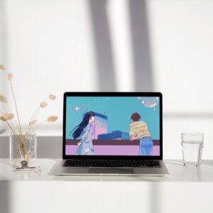 Nighttime Romance – Girl Looking at Guy While He Gazes at the View – 1920px x 1080px – Digital Download