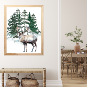 Majestic Snow Reindeer with Big Antlers in a Snowy Forest Watercolor Wall Art – Digital Download – Instant Download