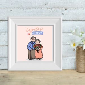 Forever Together – Old Couple with Bouquet Wall Art – Printable & Digital Use – Instant Download
