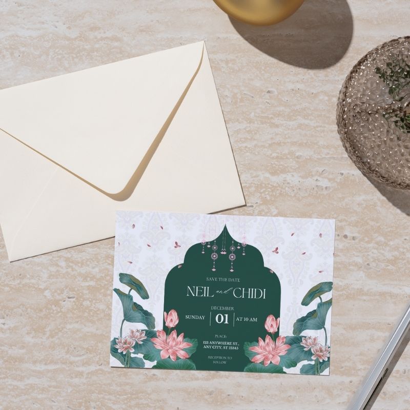 Lotus Bloom Wedding Invitation – Printable and Digital Use – Instant Download