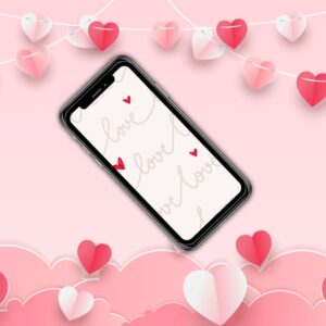 Love Typography Background with Cute Little Hearts Wallpaper – Printable and Digital Use – Instant Download