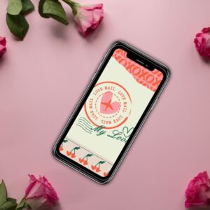 Postcard Format Valentine's Wallpaper with Stamp – Printable and Digital Use – Instant Download
