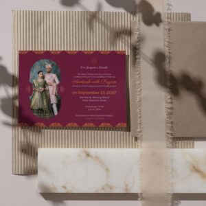 Royal Red Elegance: Simple Wedding Invitation with Couple’s Image – Printable and Digital Use – Instant Download