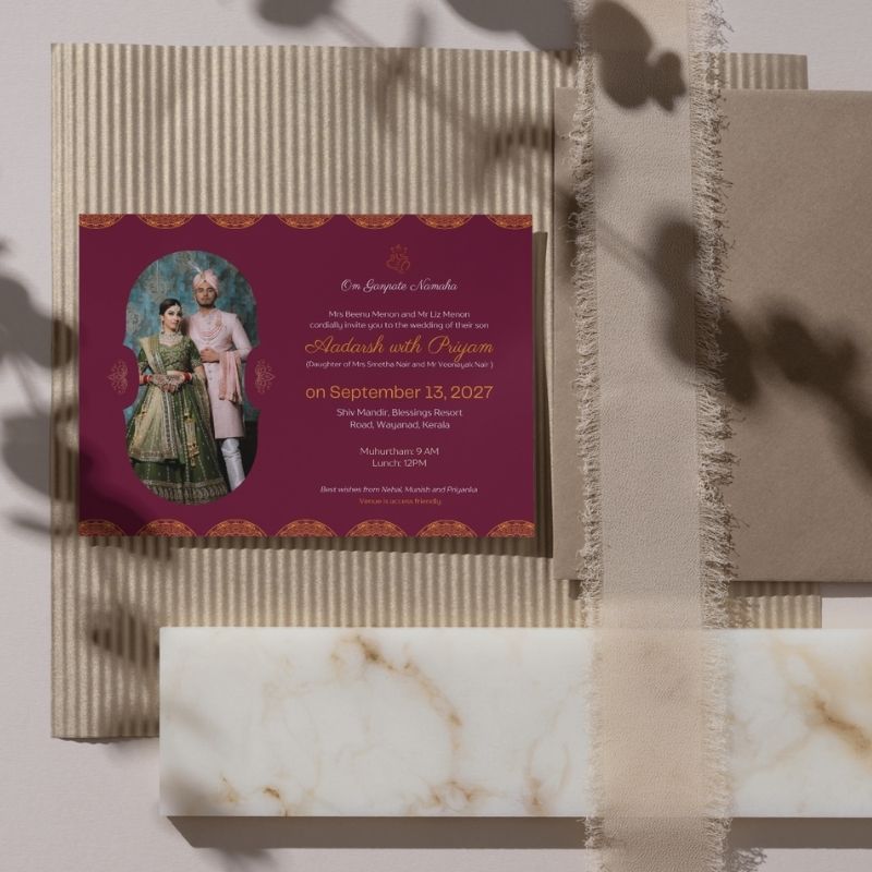 Royal Red Elegance: Simple Wedding Invitation with Couple’s Image – Printable and Digital Use – Instant Download