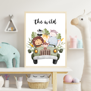 "The Wild" Cute Jungle Animals Sitting in a Jeep – Digital Download – Instant Download