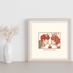 Together in Love – Opposite Type Couple Sharing a Drink Wall Art – Printable & Digital Use – Instant Download