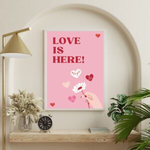 "Love Is Here" Wall Art – Flowers and Heart Design – Printable and Digital Use(42 x 59.4 cm)