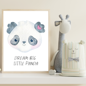 "Dream Big Little Panda" Watercolor Panda Face Wall Art – Instant Download