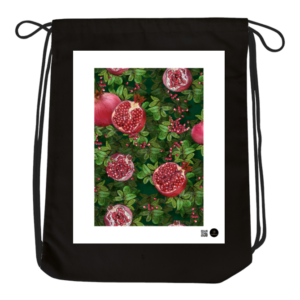 Drawstring Bag – Lush Pomegranate Plant | Botanical Fruit Aesthetic