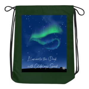 Drawstring Bag - Illuminate the Dark, with Coldplay’s Spark | Cosmic Green Aurora Design