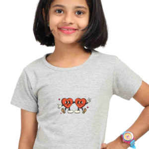 Couple Hearts Walking Together T-Shirt – Girl's Classic Crew – Sizes 0 Months to 11 Years – White, Grey Melange, Navy Blue