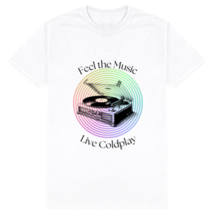 Male Standard Crew T-Shirt – Feel the Music, Live Coldplay Vintage Record Design