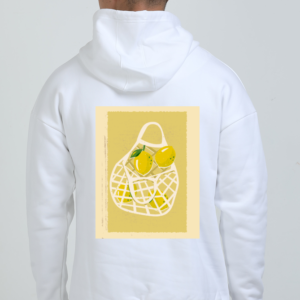 Oversized Hoodie – Artistic Lemon Net Bag Illustration