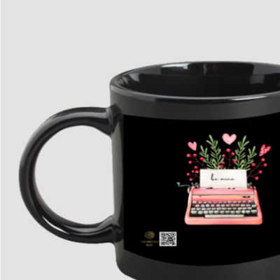 "Be Mine" – Black Coffee Mug (11oz) – Vintage Typewriter Design