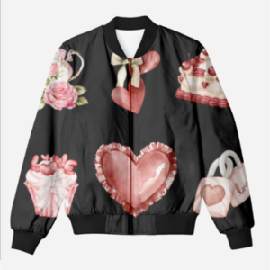 Unisex AOP Bomber Jacket - Hearts & Chocolates Pattern (Black, XS-5XL)