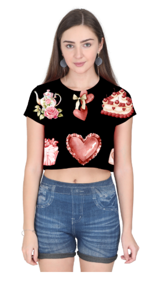 Women's AOP Crop Top - Hearts & Chocolates Pattern (Black, XS-XXL)