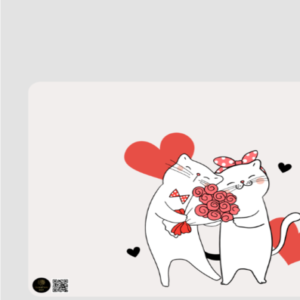 Mouse Pad - Cat Themed Print of Two Cats Holding a Bouquet Together Happily (Square)