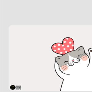 Mouse Pad - Cat-Themed Print of a Cat Holding a Heart Above Its Head (Square, White)