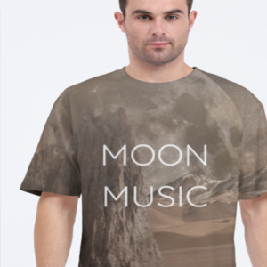 Men’s AOP Oversized Tee – Moon Music Ivory Moon Design
