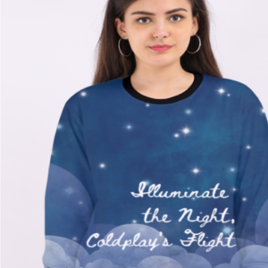Women’s AOP Sweatshirt – Illuminate the Night, Coldplay’s Flight Starry Mountain Design
