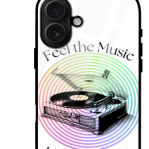 iPhone 16 Glass Case | Vintage Record 'Feel the Music, Live Coldplay' Design