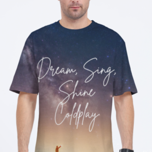 Men’s AOP Oversized Tee – Dream, Sing, Shine, Coldplay Starry Night Design