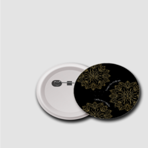 Badge (75mm) – Escape the Ordinary, Embrace Coldplay Golden Geometric Flowers with Starry Constellation Design