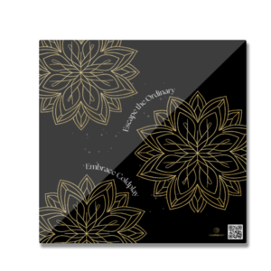 Fridge Magnet – Escape the Ordinary, Embrace Coldplay Golden Geometric Flowers with Starry Constellation Design