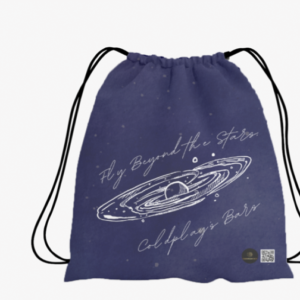 AOP Drawstring Bag – Fly Beyond the Stars, Coldplay’s Bars Galaxy Illustration with Starry Background