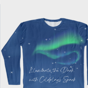 Female AOP Full Sleeve Tee – Illuminate the Dark, with Coldplay’s Spark Green Aurora Design