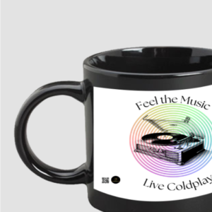 Black Coffee Mug 11oz - Feel the Music, Live Coldplay | Vintage Record Player Design