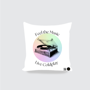 AOP Cushion Cover 16x16 - Feel the Music, Live Coldplay | Vintage Record Player Design
