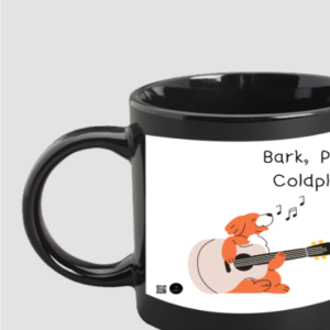 Black Coffee Mug 11oz - Bark, Play, Coldplay | Fun-Loving Dog & Guitar Design