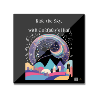 Square Fridge Magnet – Ride the Sky, with Coldplay's High | Vibrant Cityscape
