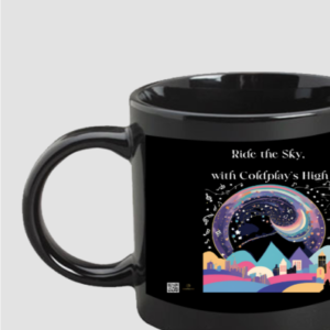 Black Coffee Mug (11oz) – Ride the Sky, with Coldplay’s High | Vibrant Cityscape Design